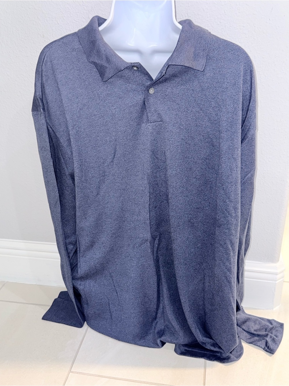Alfani Men's Long-Sleeve Polo Shirt - Heathered Blue